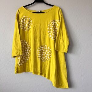 Chalet et‎ ceci Tunic Top Polka Dot Asymmetrical Hem Casual Yellow M